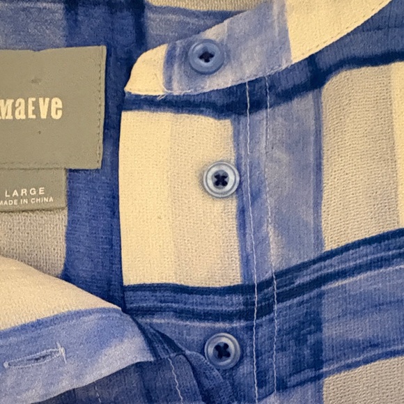 Maeve Anthropologie Delicate Blue and Cream Silk Watercolor Gingham Blouse Large - Picture 4 of 8